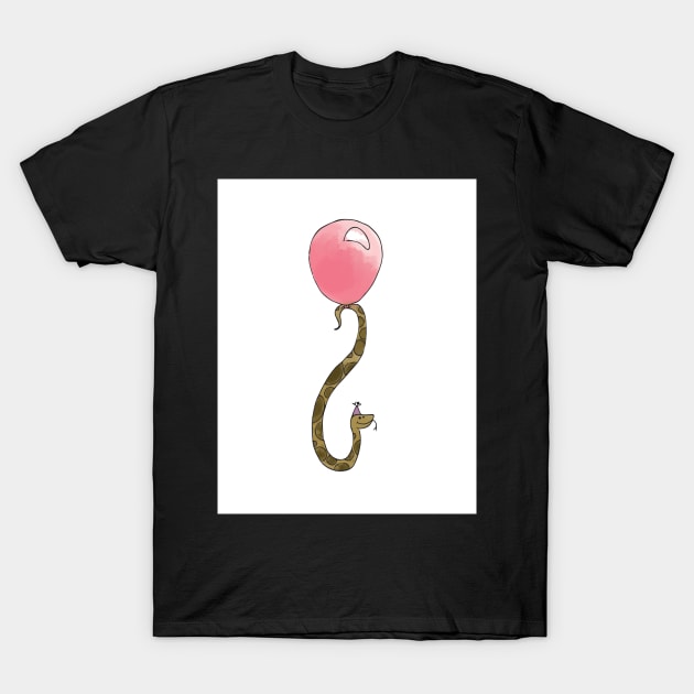 Snake with Balloon - Happy Birthday T-Shirt by trippyart